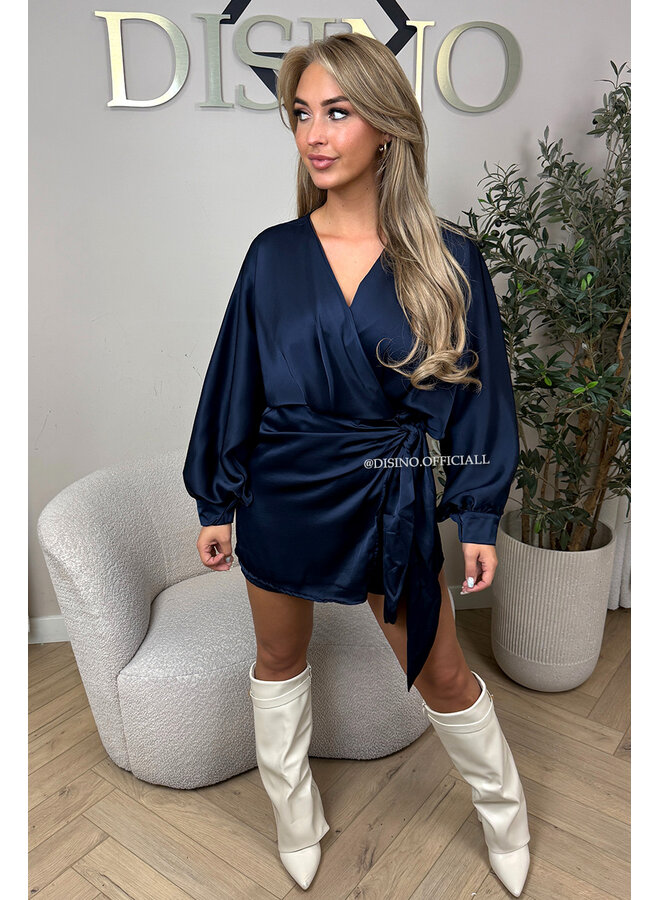 NAVY BLUE - 'SATIN ROMY PLAYSUIT' - WRAP ON PLAYSUIT