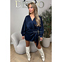 NAVY BLUE - 'SATIN ROMY PLAYSUIT' - WRAP ON PLAYSUIT