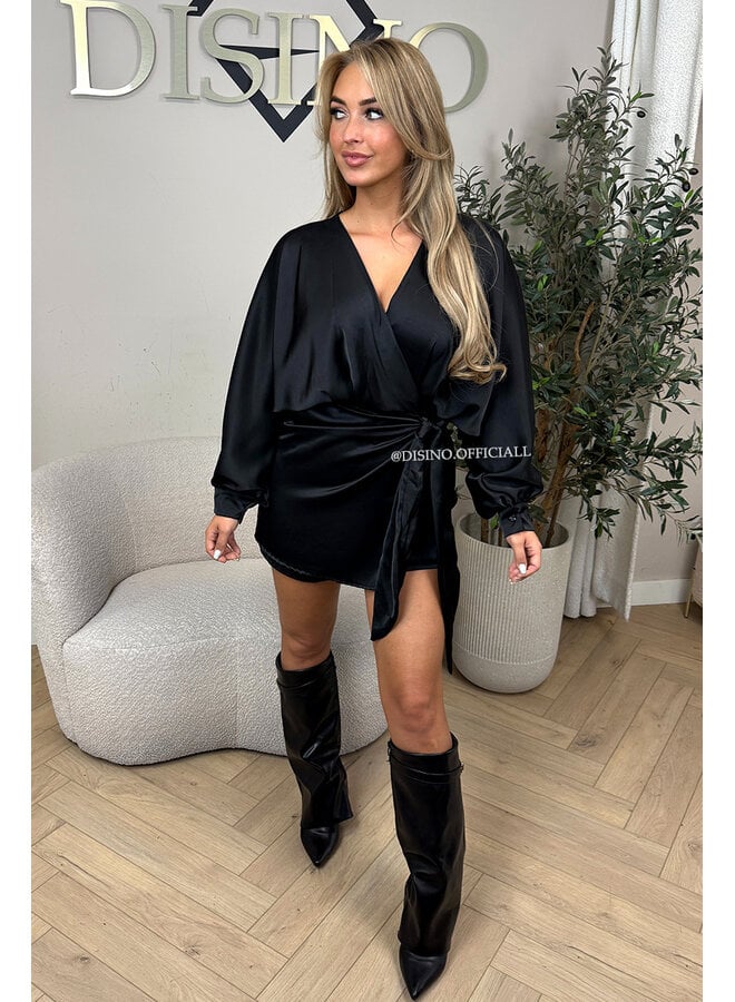 BLACK - 'SATIN ROMY PLAYSUIT' - WRAP ON PLAYSUIT