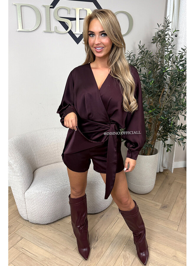 PLUM - 'SATIN ROMY PLAYSUIT' - WRAP ON PLAYSUIT