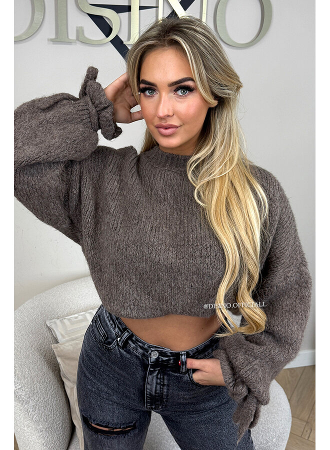 TAUPE - 'FAYE RUFFLE KNIT' - OVERSIZED PREMIUM QUALITY BELL SLEEVE KNIT