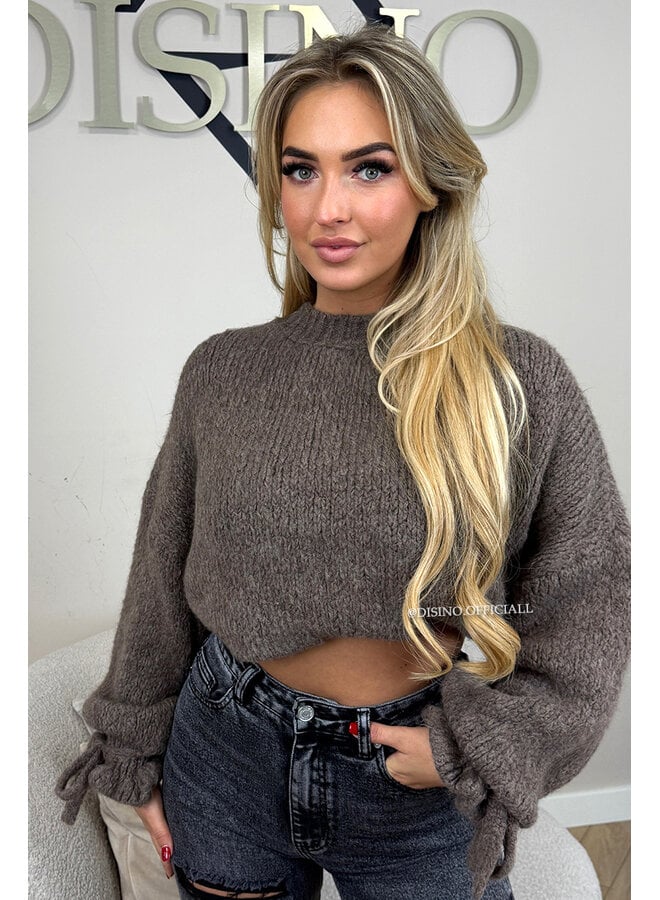 TAUPE - 'FAYE RUFFLE KNIT' - OVERSIZED PREMIUM QUALITY BELL SLEEVE KNIT