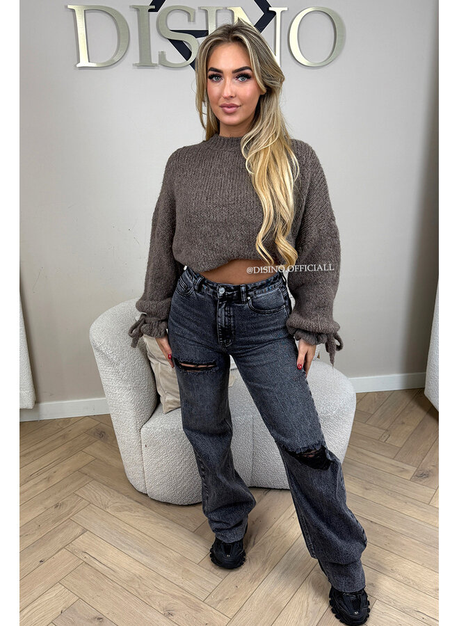 TAUPE - 'FAYE RUFFLE KNIT' - OVERSIZED PREMIUM QUALITY BELL SLEEVE KNIT