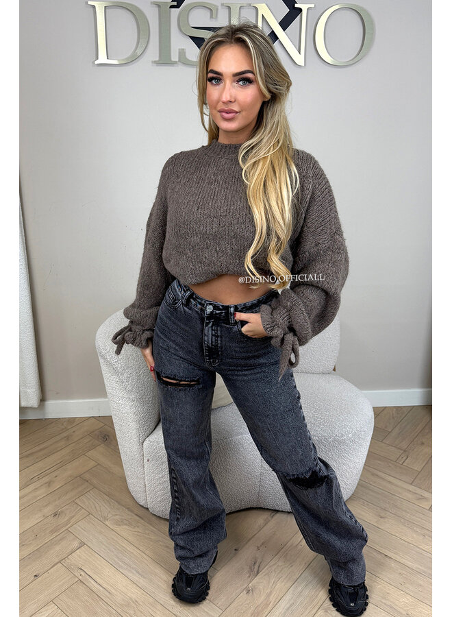 TAUPE - 'FAYE RUFFLE KNIT' - OVERSIZED PREMIUM QUALITY BELL SLEEVE KNIT