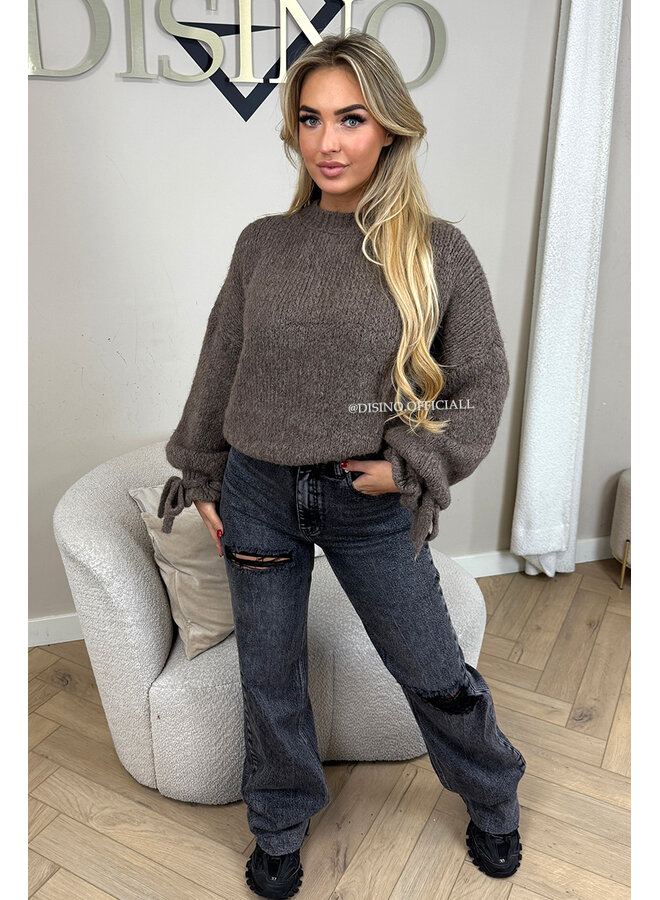 TAUPE - 'FAYE RUFFLE KNIT' - OVERSIZED PREMIUM QUALITY BELL SLEEVE KNIT