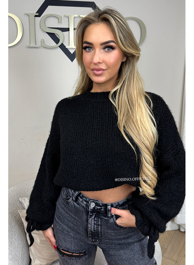 BLACK - 'FAYE RUFFLE KNIT' - OVERSIZED PREMIUM QUALITY BELL SLEEVE KNIT