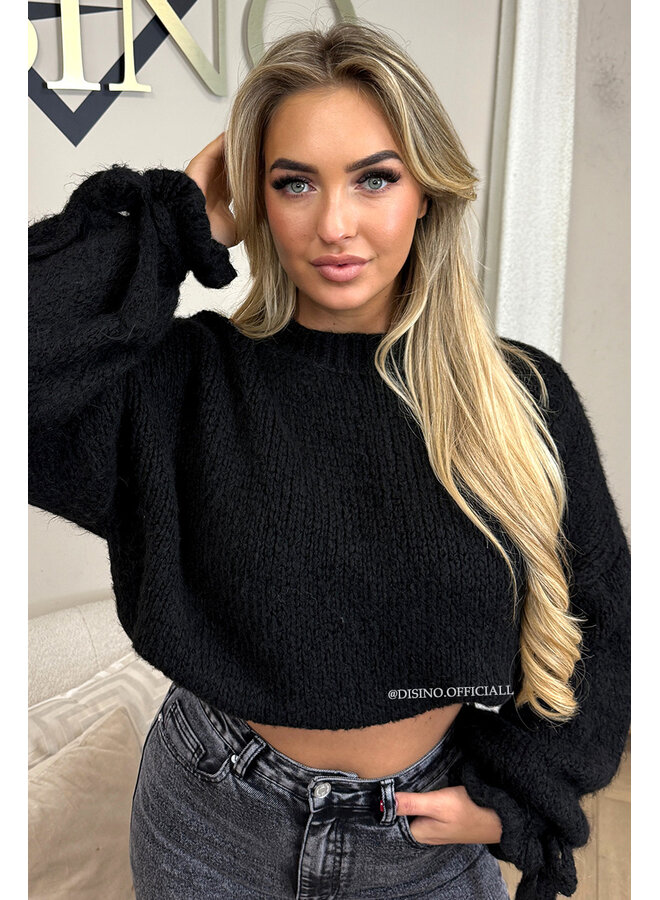 BLACK - 'FAYE RUFFLE KNIT' - OVERSIZED PREMIUM QUALITY BELL SLEEVE KNIT