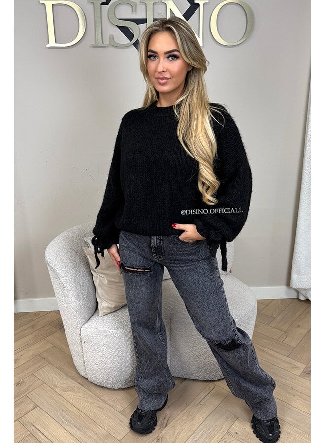 BLACK - 'FAYE RUFFLE KNIT' - OVERSIZED PREMIUM QUALITY BELL SLEEVE KNIT