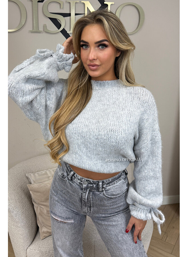 LIGHT GREY - 'FAYE RUFFLE KNIT' - OVERSIZED PREMIUM QUALITY BELL SLEEVE KNIT