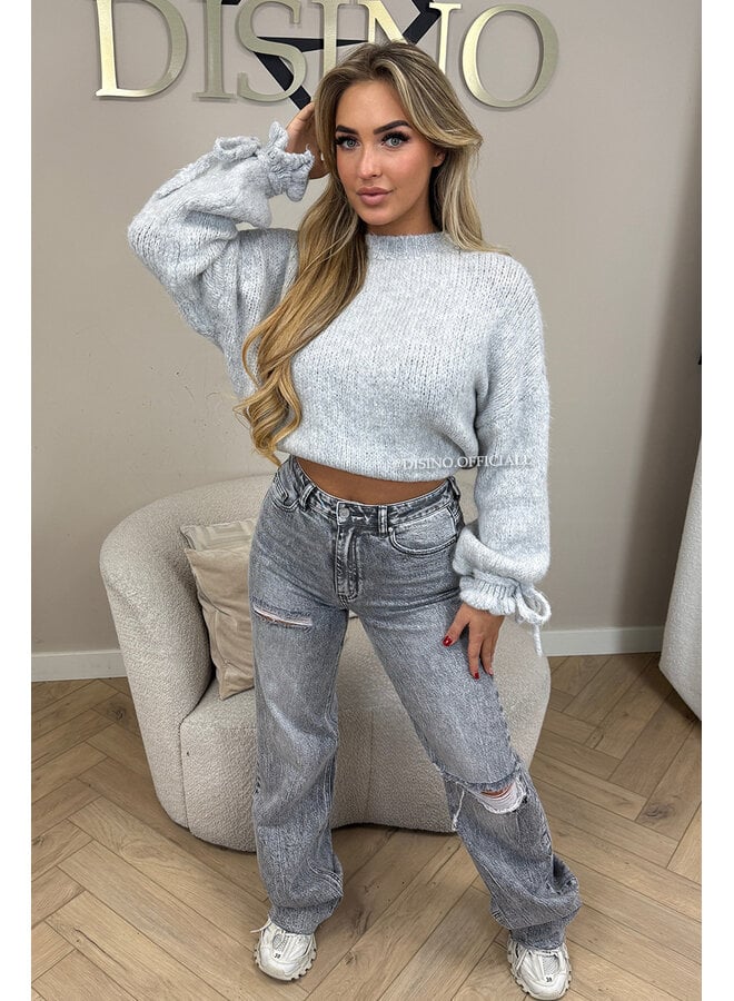 LIGHT GREY - 'FAYE RUFFLE KNIT' - OVERSIZED PREMIUM QUALITY BELL SLEEVE KNIT