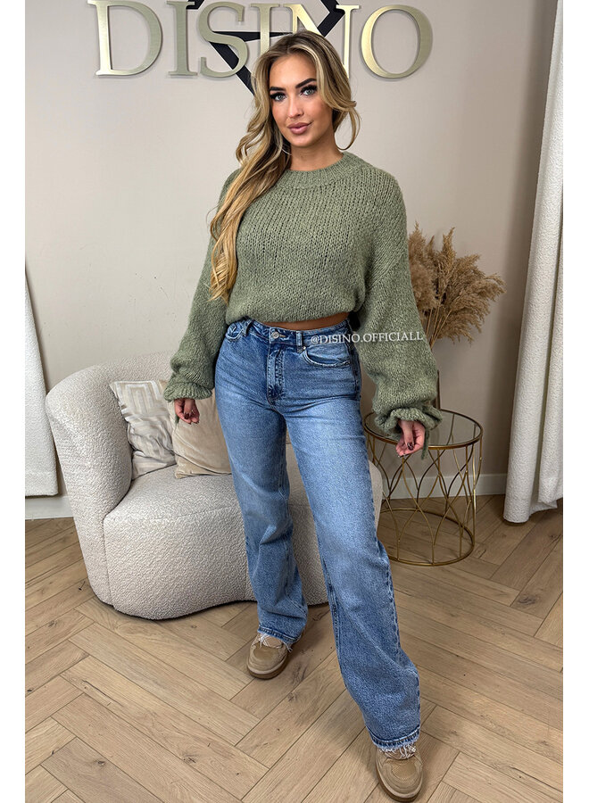 OLIVE GREEN - 'FAYE RUFFLE KNIT' - OVERSIZED PREMIUM QUALITY BELL SLEEVE KNIT
