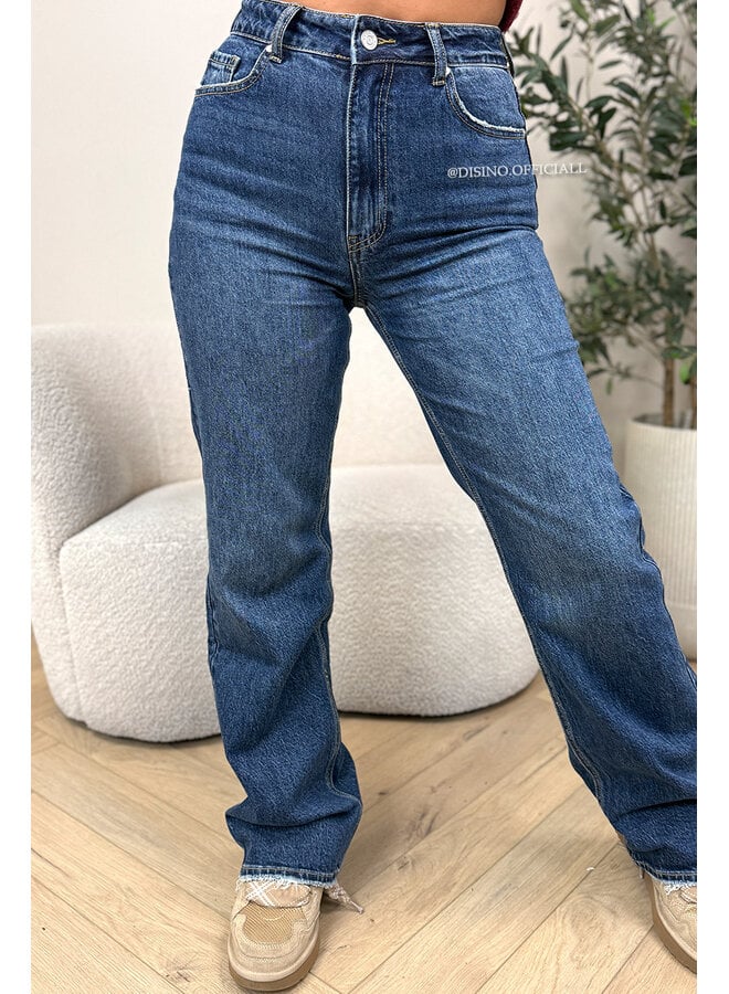 DARK BLUE - 'MEMPHIS' - PERFECT WASHING STRETCH WIDE LEG JEANS