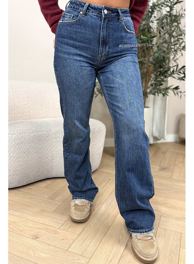 DARK BLUE - 'MEMPHIS' - PERFECT WASHING STRETCH WIDE LEG JEANS