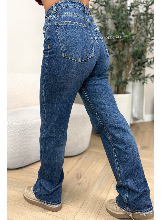 DARK BLUE - 'MEMPHIS' - PERFECT WASHING STRETCH WIDE LEG JEANS