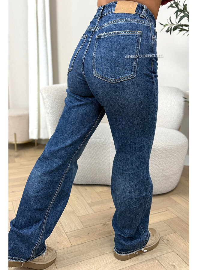 DARK BLUE - 'MEMPHIS' - PERFECT WASHING STRETCH WIDE LEG JEANS