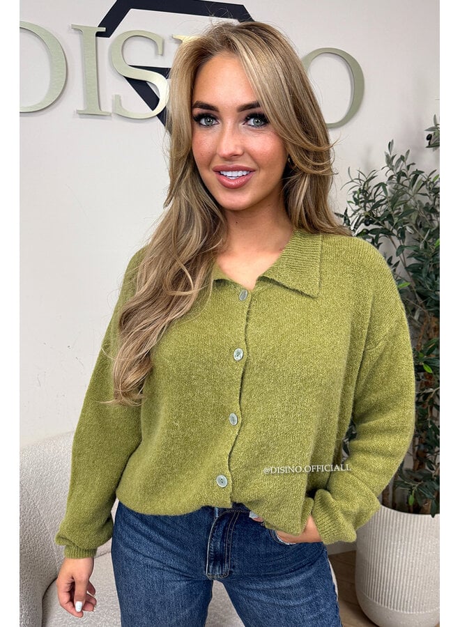 LIME GREEN - 'BENTHE KNIT' - ALPACA BUTTON UP COLLAR KNIT