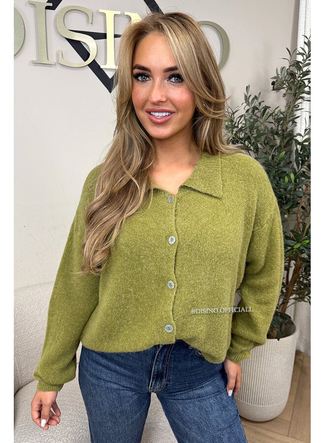 LIME GREEN - 'BENTHE KNIT' - ALPACA BUTTON UP COLLAR KNIT