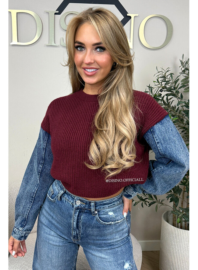 BORDEAUX - 'KHELANI KNIT' - DENIM SLEEVE OVERSIZED KNIT SWEATER