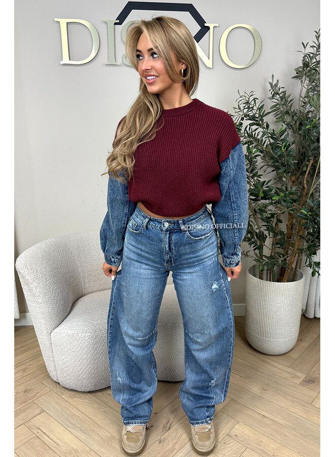 BORDEAUX - 'KHELANI KNIT' - DENIM SLEEVE OVERSIZED KNIT SWEATER