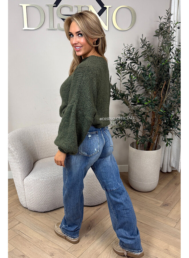 DARK BLUE - 'SEATTLE' - STRETCH DAMAGED BALLOON LEG JEANS