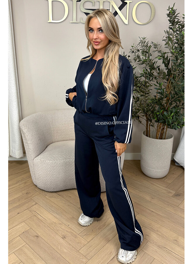 NAVY BLUE - 'STRIPED JULINE SET' - ZIPPER JACKET + PANTALON SET