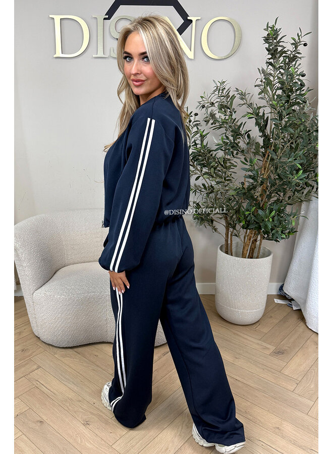 NAVY BLUE - 'STRIPED JULINE SET' - ZIPPER JACKET + PANTALON SET