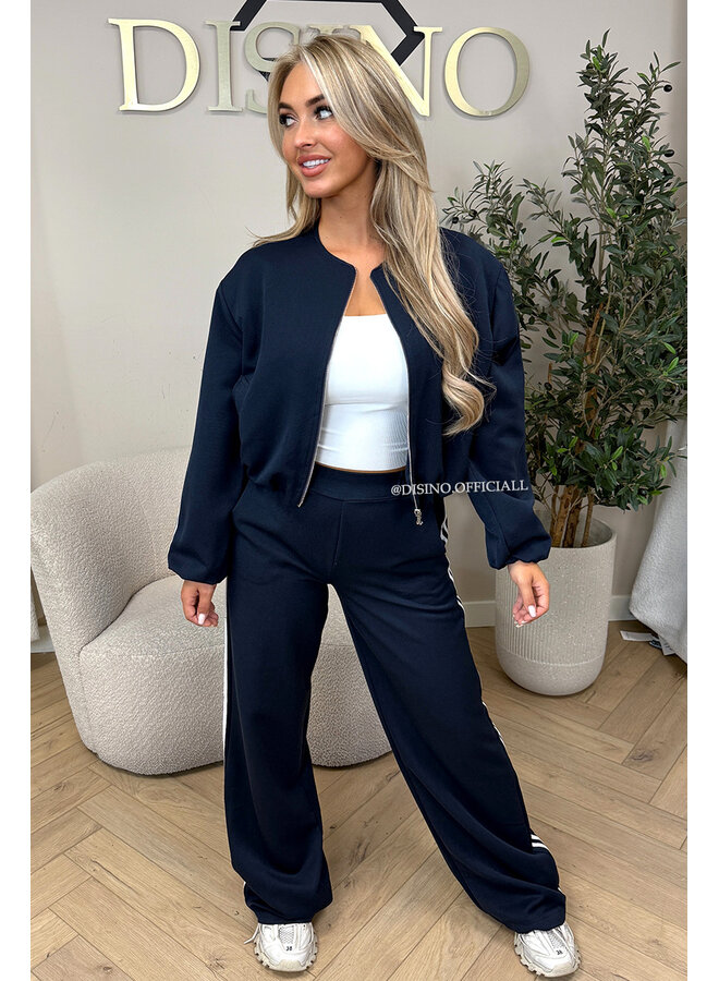 NAVY BLUE - 'STRIPED JULINE SET' - ZIPPER JACKET + PANTALON SET