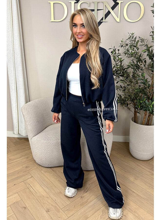 NAVY BLUE - 'STRIPED JULINE SET' - ZIPPER JACKET + PANTALON SET