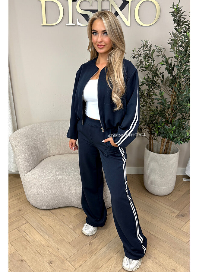 NAVY BLUE - 'STRIPED JULINE SET' - ZIPPER JACKET + PANTALON SET