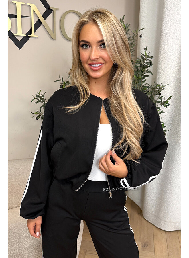 BLACK - 'STRIPED JULINE SET' - ZIPPER JACKET + PANTALON SET