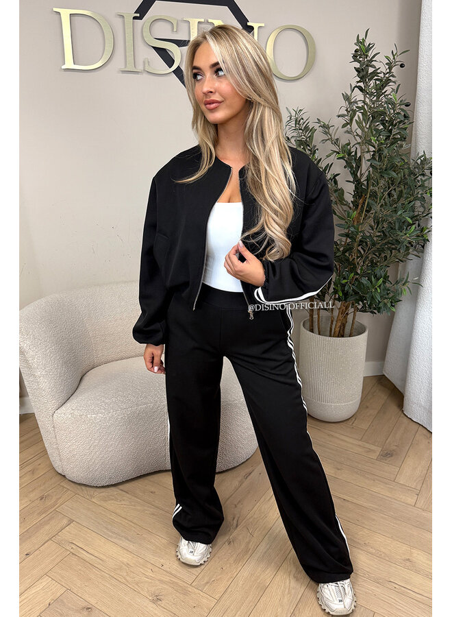 BLACK - 'STRIPED JULINE SET' - ZIPPER JACKET + PANTALON SET