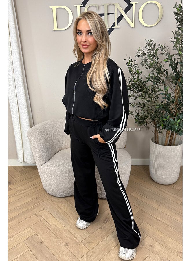BLACK - 'STRIPED JULINE SET' - ZIPPER JACKET + PANTALON SET