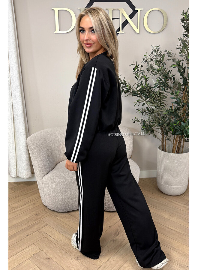 BLACK - 'STRIPED JULINE SET' - ZIPPER JACKET + PANTALON SET