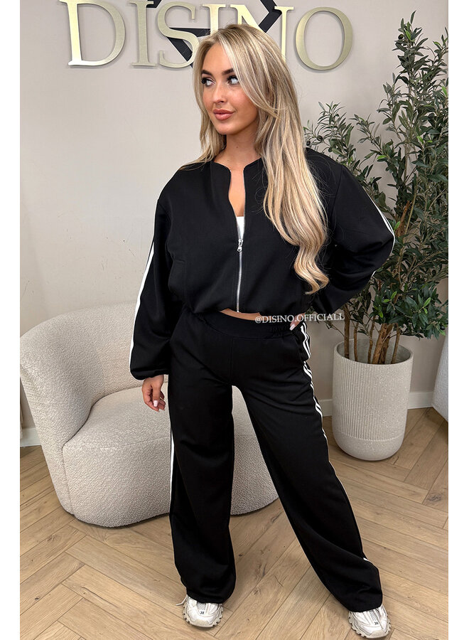 BLACK - 'STRIPED JULINE SET' - ZIPPER JACKET + PANTALON SET