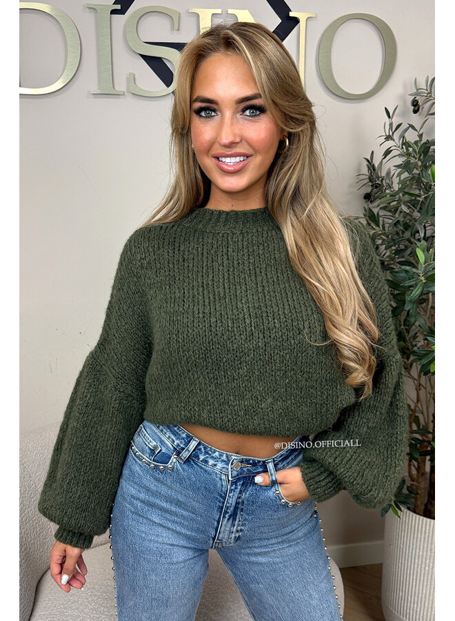 ARMY GREEN - 'SOPHIA BALLOON SLEEVE' - OVERSIZED PREMIUM QUALITY BELL SLEEVE KNIT