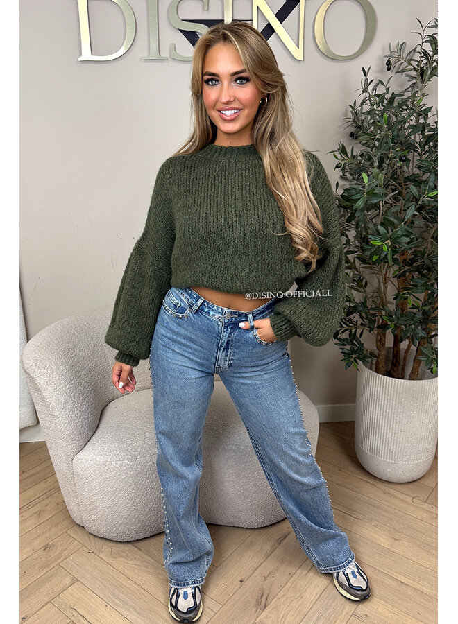 ARMY GREEN - 'SOPHIA BALLOON SLEEVE' - OVERSIZED PREMIUM QUALITY BELL SLEEVE KNIT
