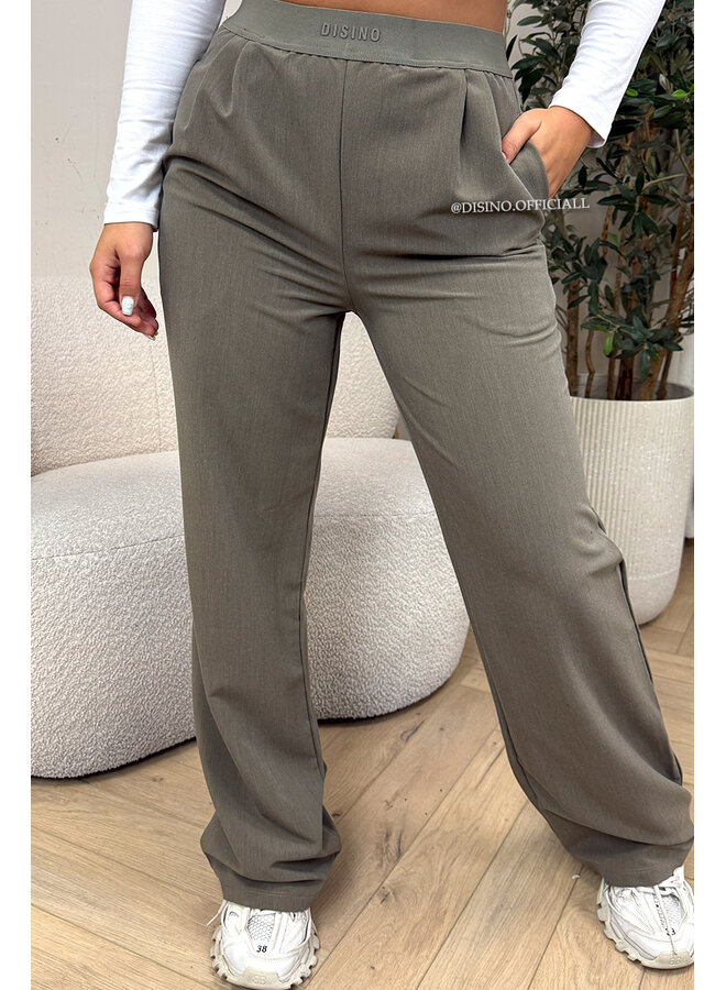 KHAKI GREEN - 'DISINO LOUNGE PANTS' - HIGH WAIST LOGOBAND PANTALON