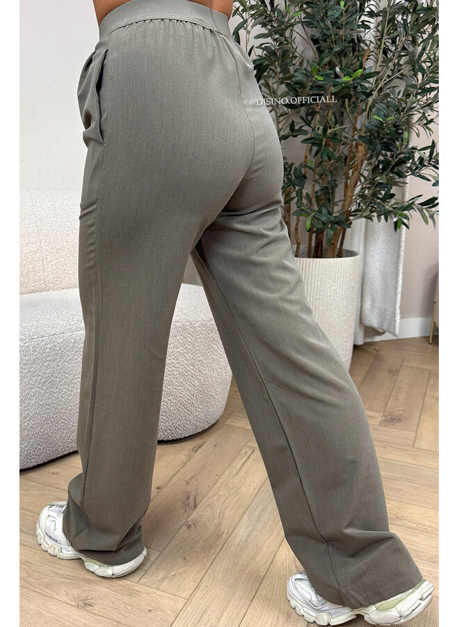 KHAKI GREEN - 'DISINO LOUNGE PANTS' - HIGH WAIST LOGOBAND PANTALON