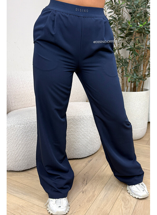 NAVY BLUE - 'DISINO LOUNGE PANTS' - HIGH WAIST LOGOBAND PANTALON