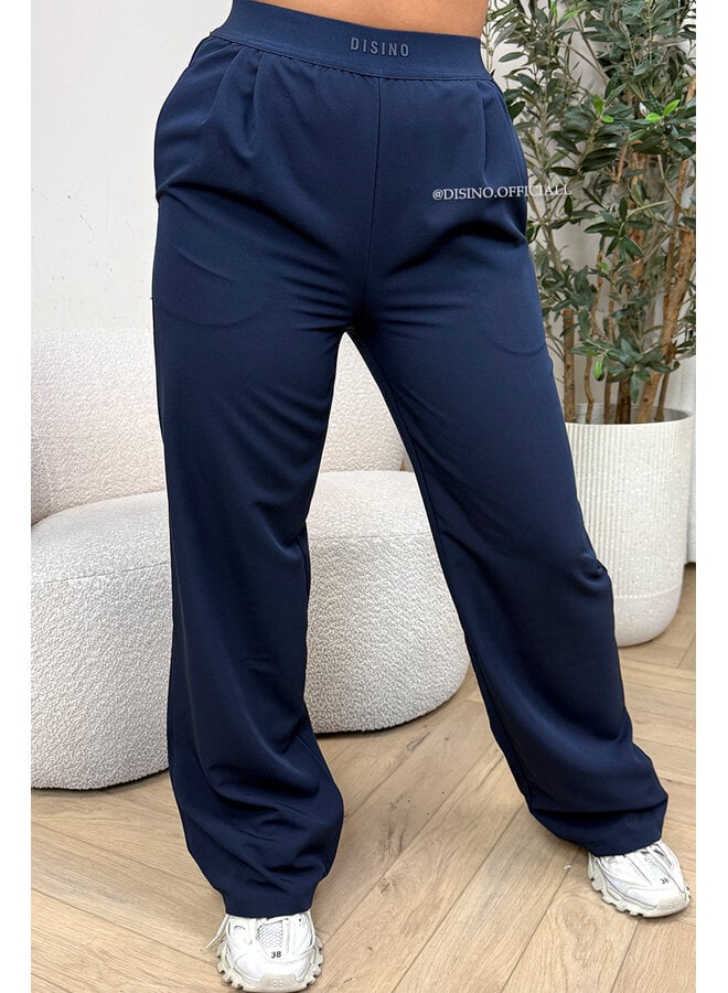 NAVY BLUE - 'DISINO LOUNGE PANTS' - HIGH WAIST LOGOBAND PANTALON