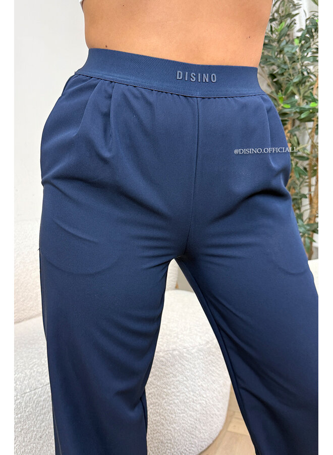 NAVY BLUE - 'DISINO LOUNGE PANTS' - HIGH WAIST LOGOBAND PANTALON