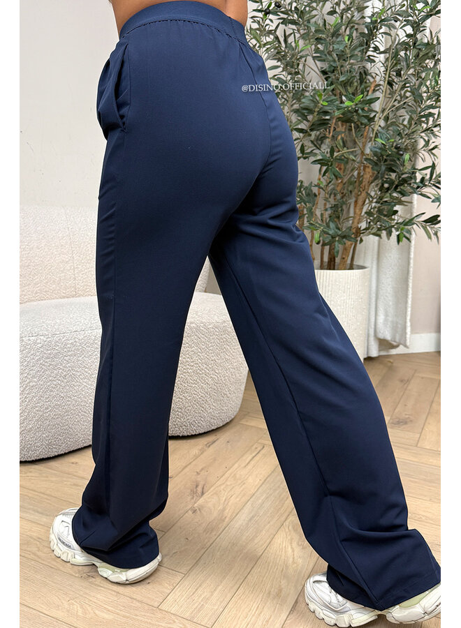 NAVY BLUE - 'DISINO LOUNGE PANTS' - HIGH WAIST LOGOBAND PANTALON