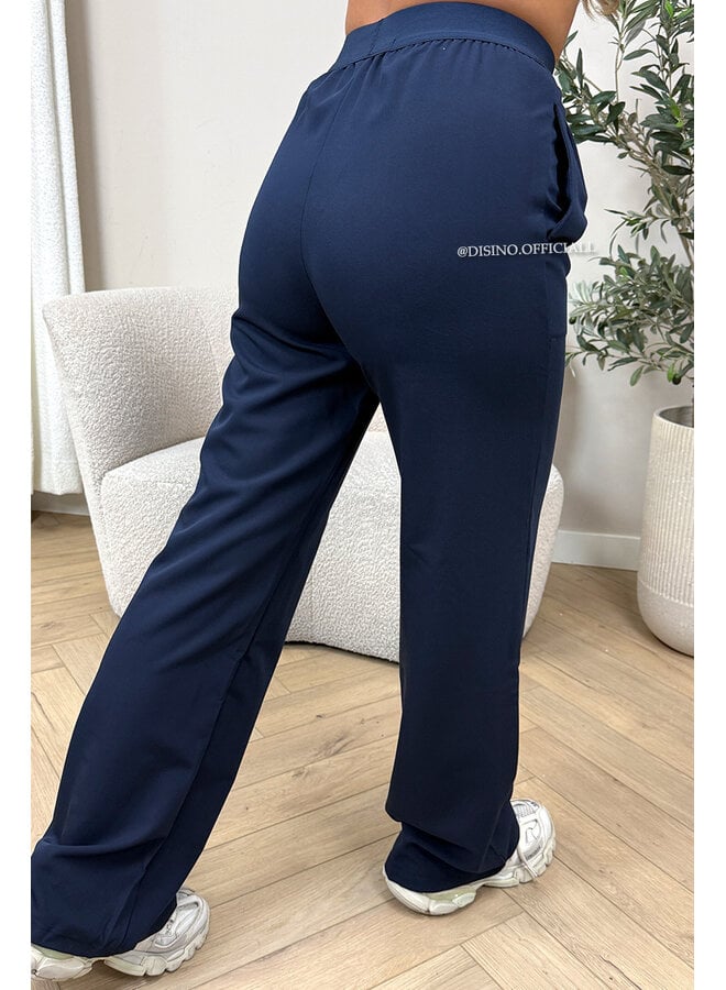 NAVY BLUE - 'DISINO LOUNGE PANTS' - HIGH WAIST LOGOBAND PANTALON
