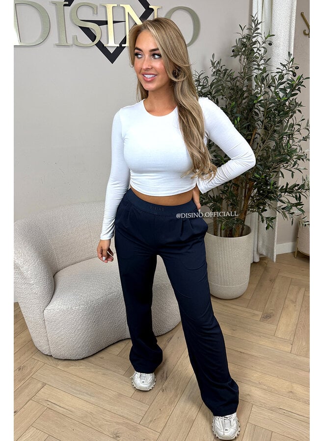 NAVY BLUE - 'DISINO LOUNGE PANTS' - HIGH WAIST LOGOBAND PANTALON