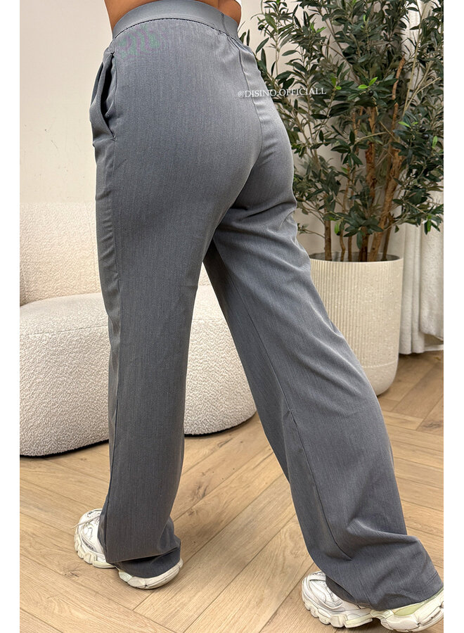 DARK GREY - 'DISINO LOUNGE PANTS' - HIGH WAIST LOGOBAND PANTALON