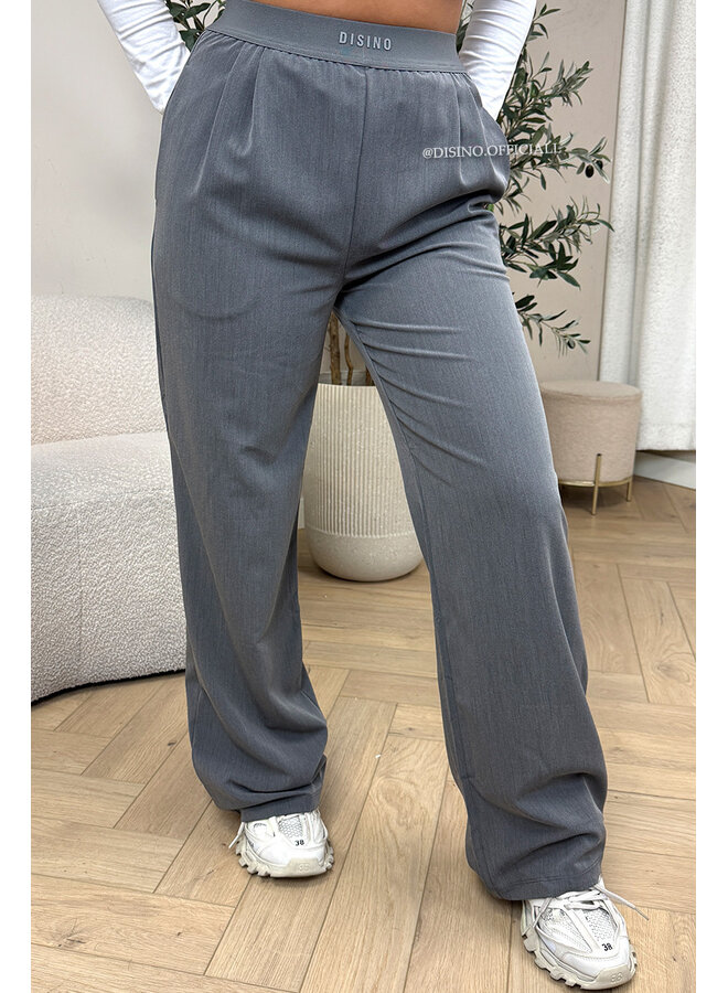 DARK GREY - 'DISINO LOUNGE PANTS' - HIGH WAIST LOGOBAND PANTALON