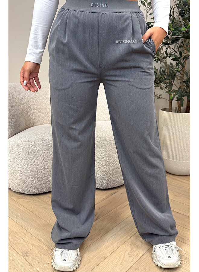 DARK GREY - 'DISINO LOUNGE PANTS' - HIGH WAIST LOGOBAND PANTALON