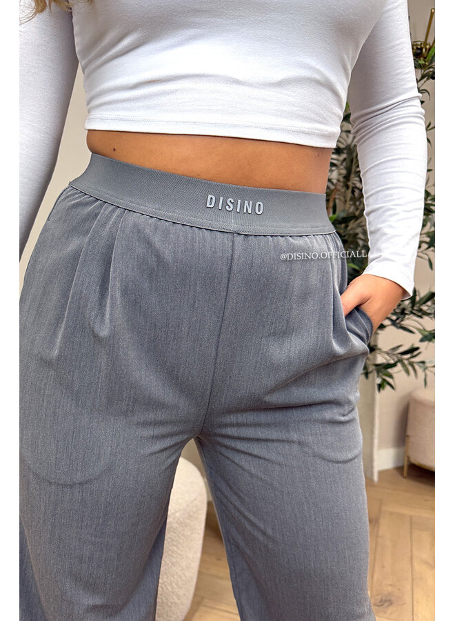 DARK GREY - 'DISINO LOUNGE PANTS' - HIGH WAIST LOGOBAND PANTALON