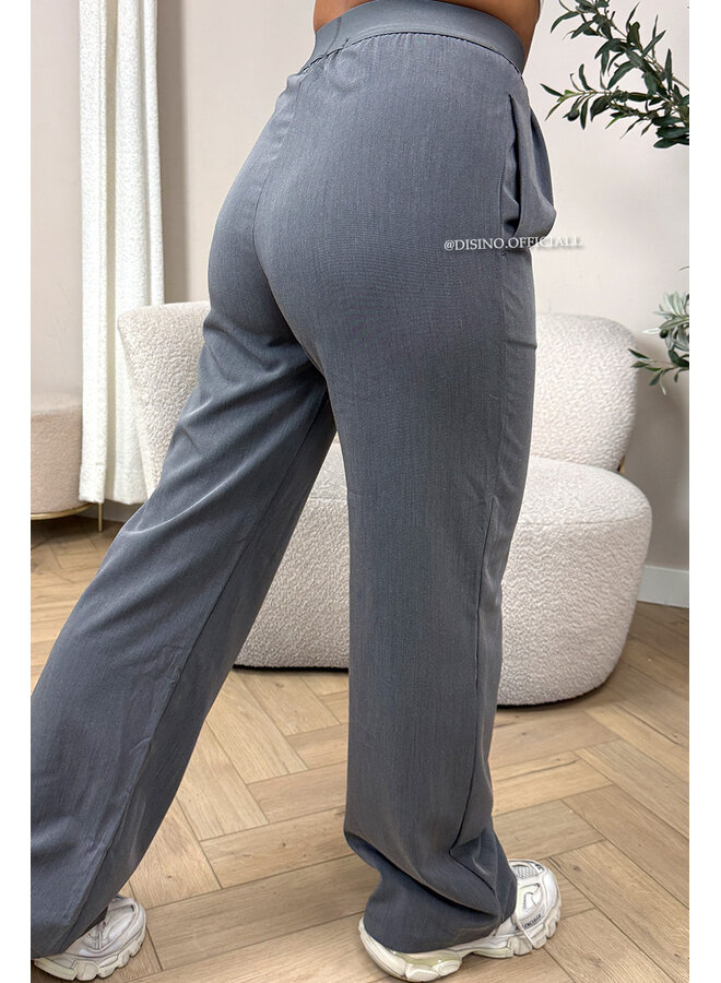 DARK GREY - 'DISINO LOUNGE PANTS' - HIGH WAIST LOGOBAND PANTALON