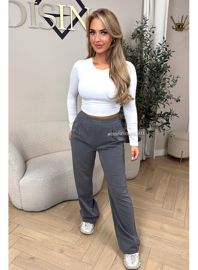 DARK GREY - 'DISINO LOUNGE PANTS' - HIGH WAIST LOGOBAND PANTALON